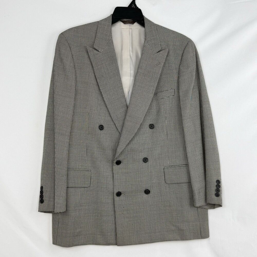 Paul Stuart Men’s Black/houndstooth Double Breasted Wool Size 42 R Vintage - Picture 2 of 16